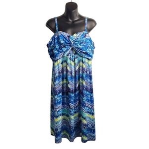 Nottibianche Women's Boho Pattern Mini Dress Multicolor Stripe Shoulder Size XL